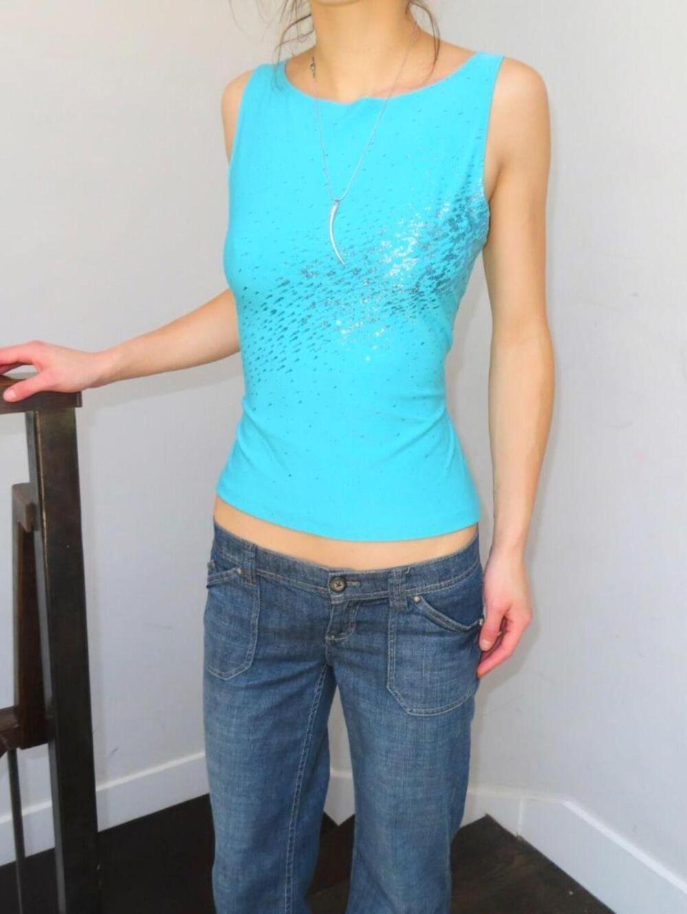 Charlotte Russe Women's Blue and Silver Vests-tanks-cami